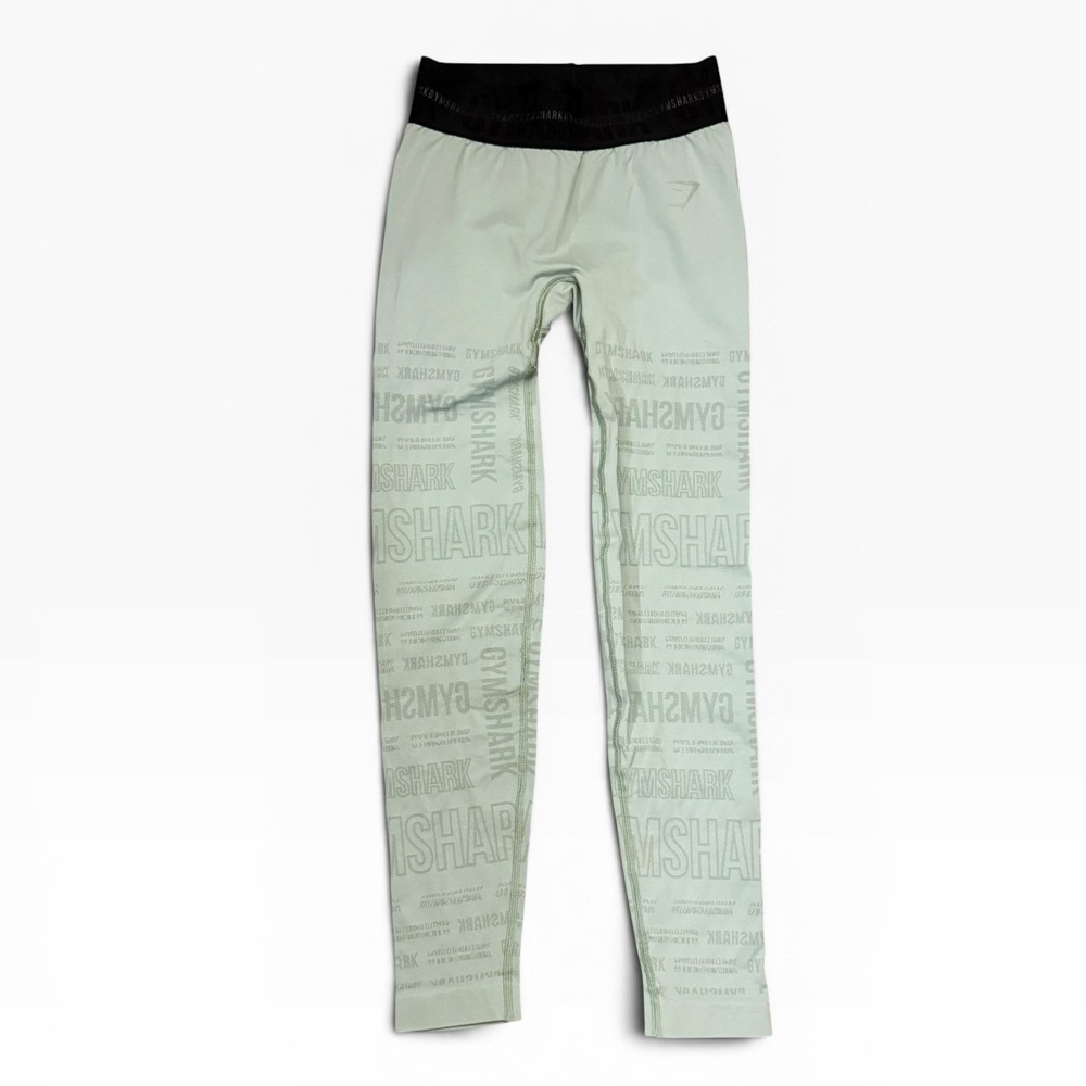 Gymshark Sage Green All Over Logo Print Low Rise 24" Seamless Leggings Small